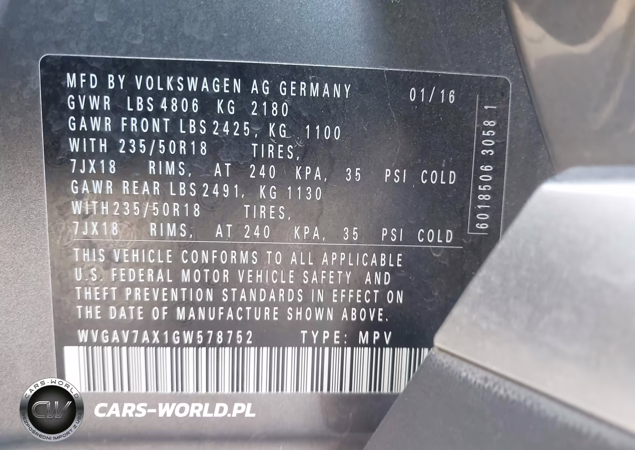 2016 Volkswagen Tiguan Se VIN:WVGAV7AX1GW578752 - 9