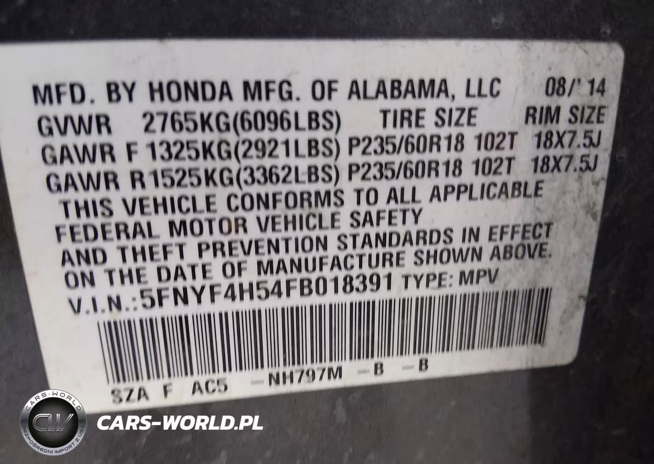 2015 Honda Pilot Ex-L VIN:5FNYF4H54FB018391 - 9
