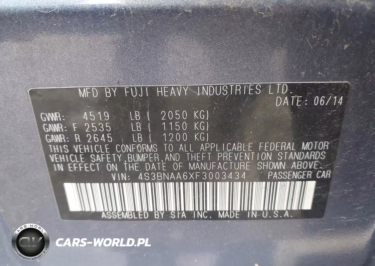 2015 Subaru Legacy 2.5I VIN:4S3BNAA6XF3003434 - 9