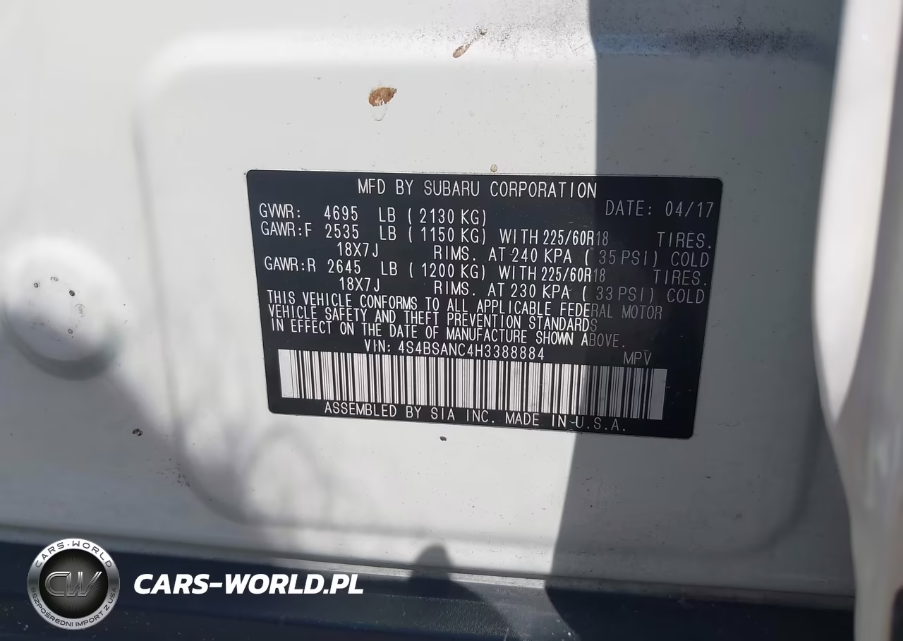 2017 Subaru Outback 2.5I Limited VIN:4S4BSANC4H3388884 - 9