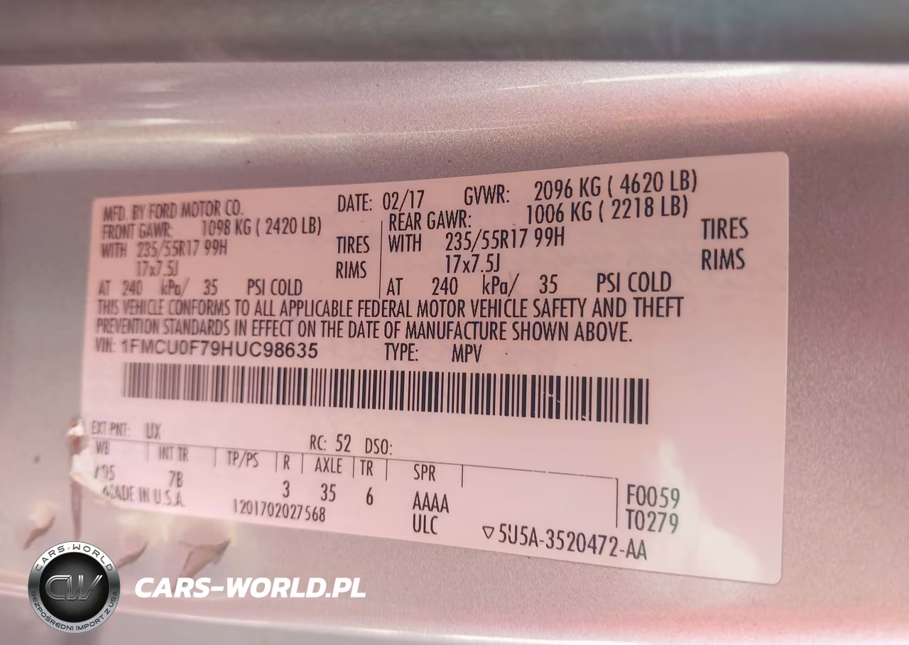 2017 Ford Escape S VIN:1FMCU0F79HUC98635 - 9