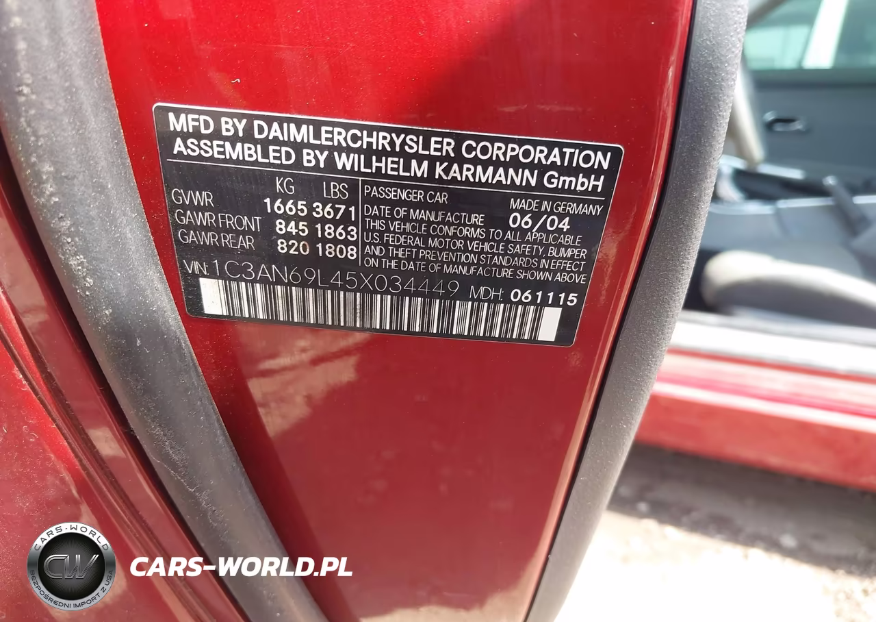 CHRYSLER CROSSFIRE VIN:1C3AN69L45X034449 - 9