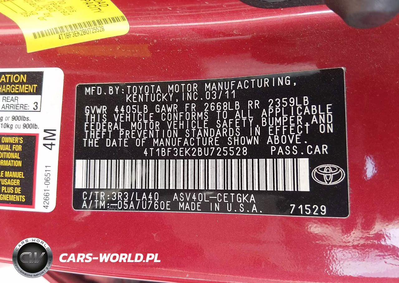 2011 Toyota Camry Xle VIN:4T1BF3EK2BU725528 - 9