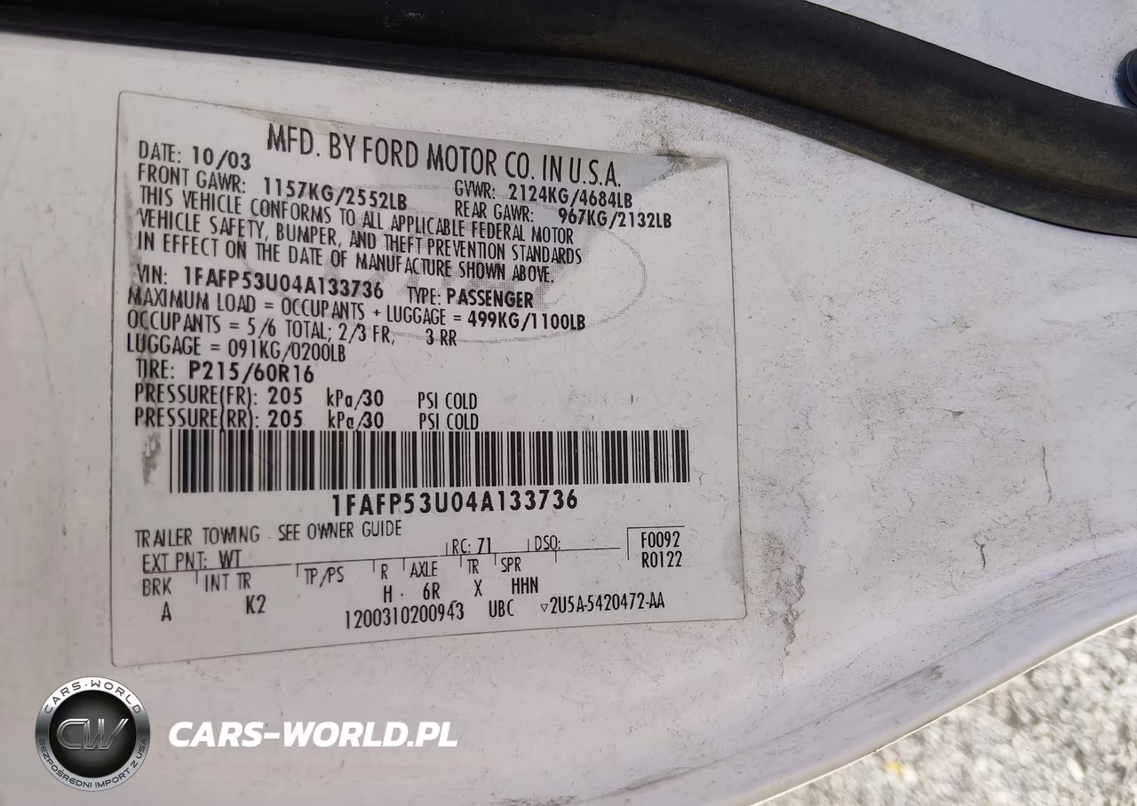 2004 Ford Taurus Se VIN:1FAFP53U04A133736 - 9