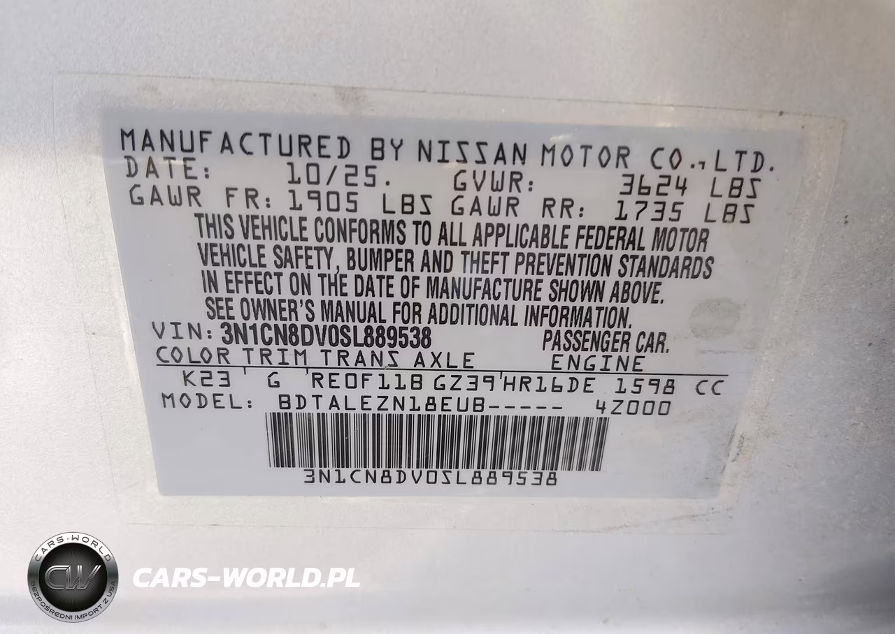 2025 Nissan Versa 1.6 S VIN:3N1CN8DV0SL889538 - 9