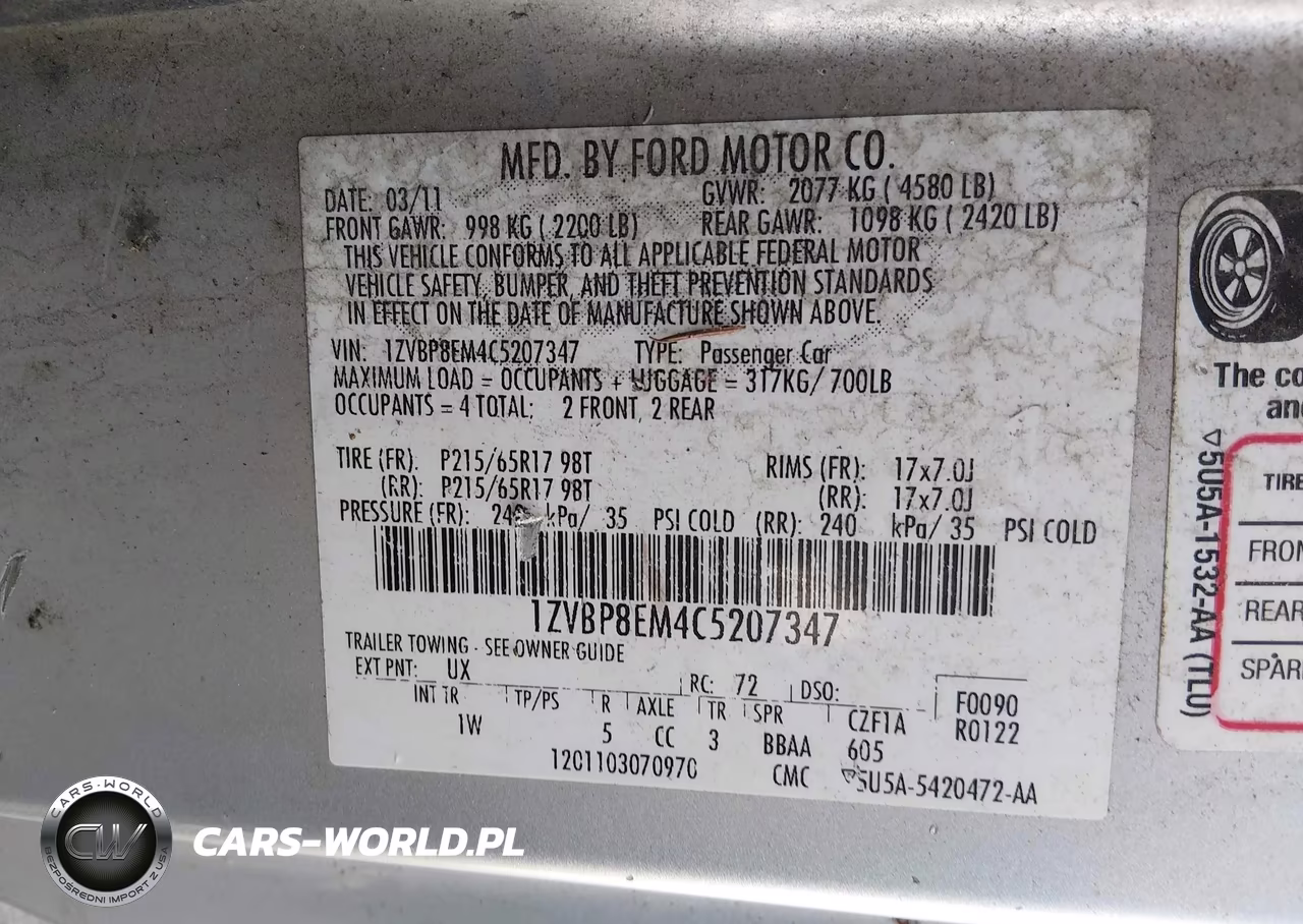 2012 Ford Mustang V6 VIN:1ZVBP8EM4C5207347 - 9