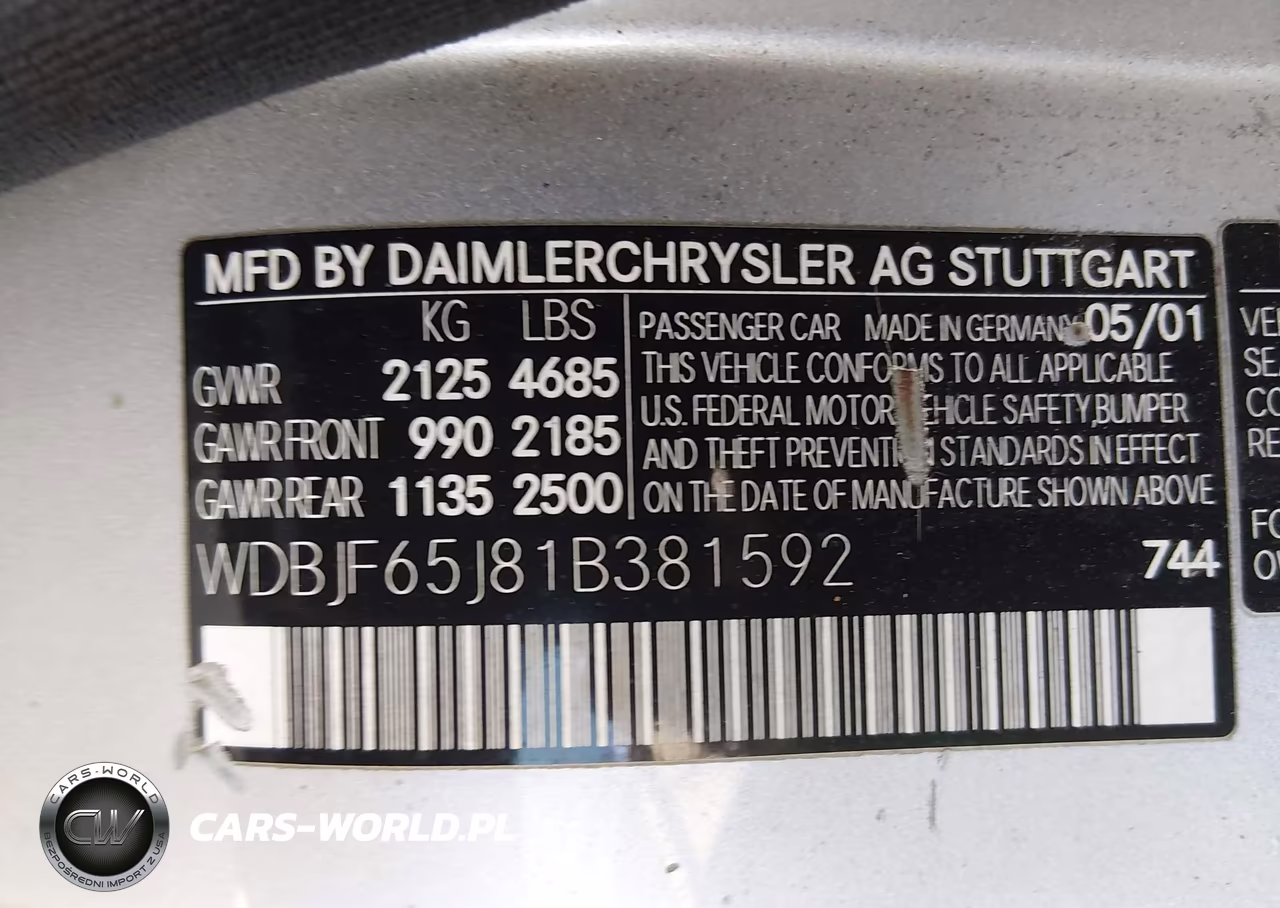 2001 Mercedes-Benz E 320 VIN:WDBJF65J81B381592 - 9