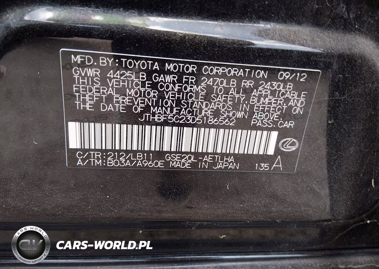 2013 Lexus Is 250 VIN:JTHBF5C23D5186562 - 9