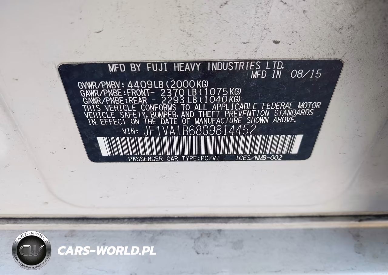 2016 Subaru Wrx VIN:JF1VA1B68G9814452 - 9
