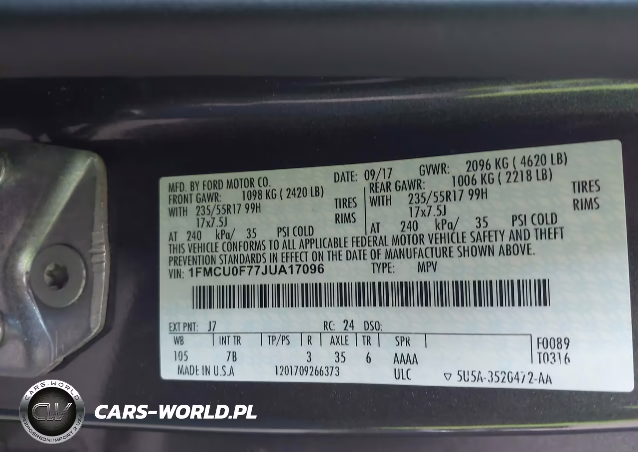 2018 Ford Escape S VIN:1FMCU0F77JUA17096 - 9