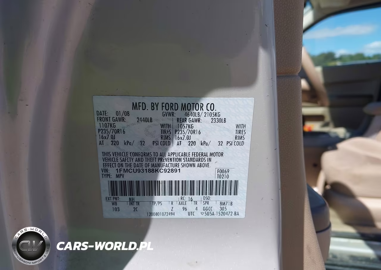 2008 Ford Escape Xlt VIN:1FMCU93188KC92891 - 9