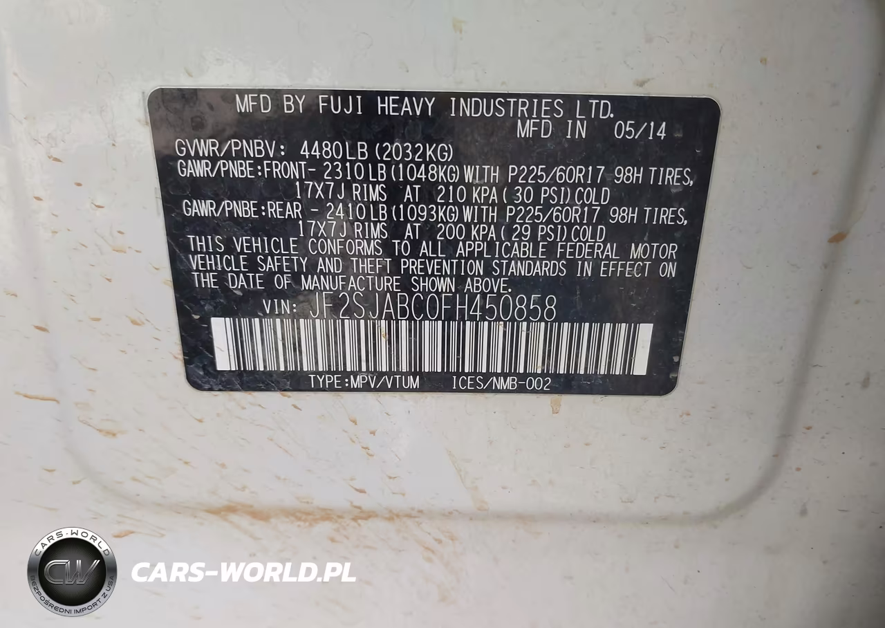 2015 Subaru Forester 2.5I VIN:JF2SJABC0FH450858 - 9