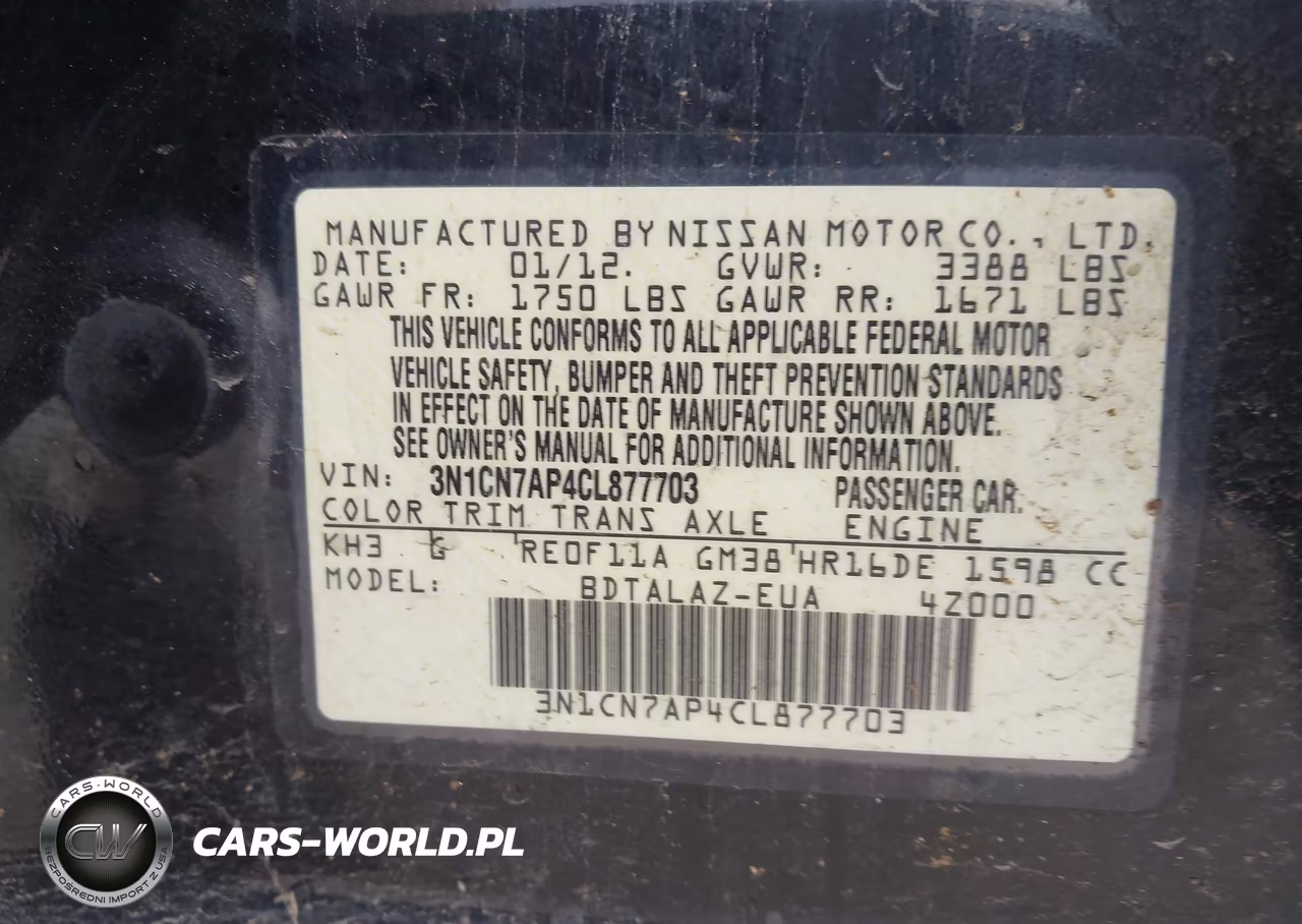 2012 Nissan Versa 1.6 S VIN:3N1CN7AP4CL877703 - 9