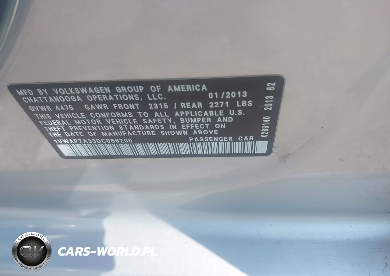 2013 Volkswagen Passat 2.5L S VIN:1VWAP7A33DC086200 - 9