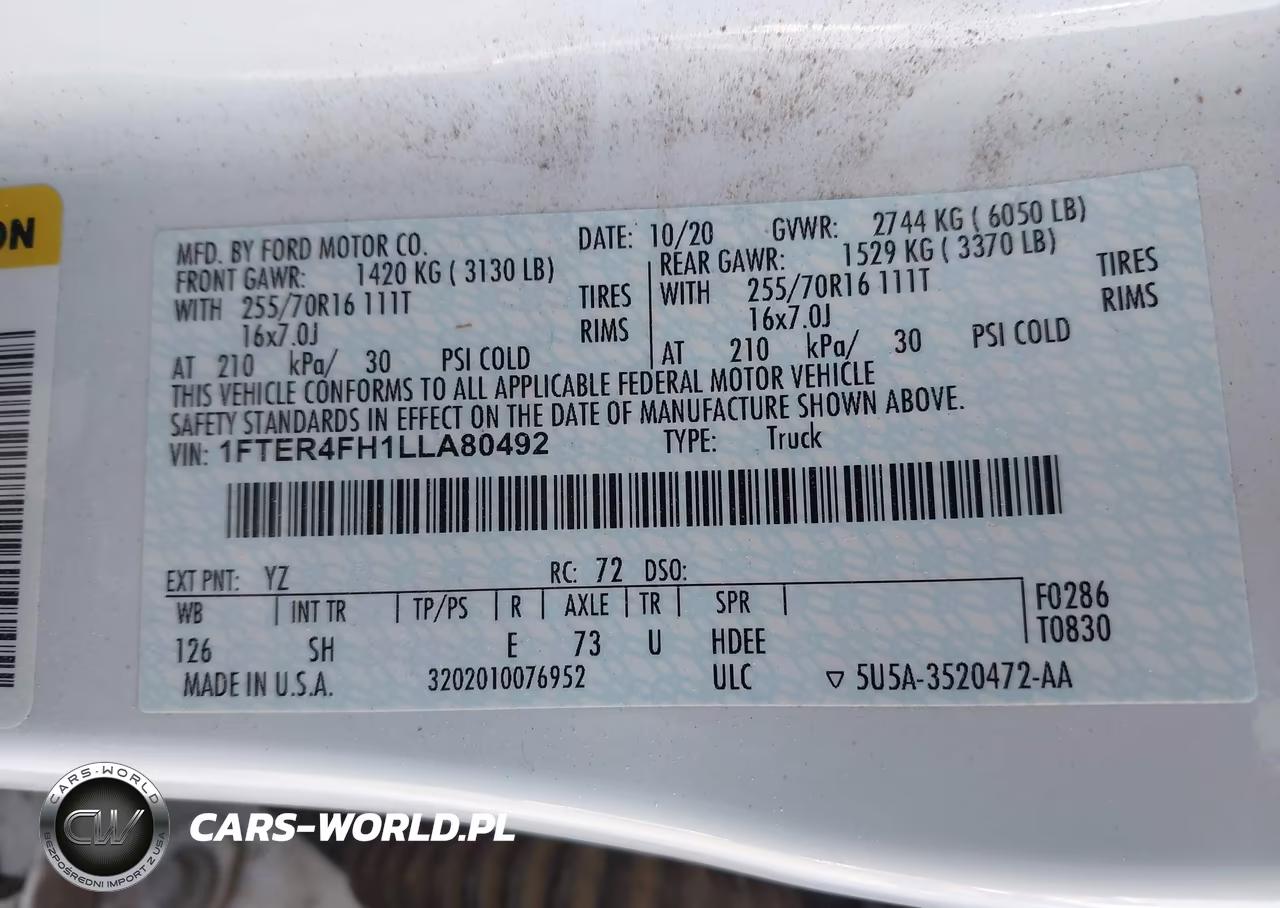 2020 Ford Ranger Xl VIN:1FTER4FH1LLA80492 - 9