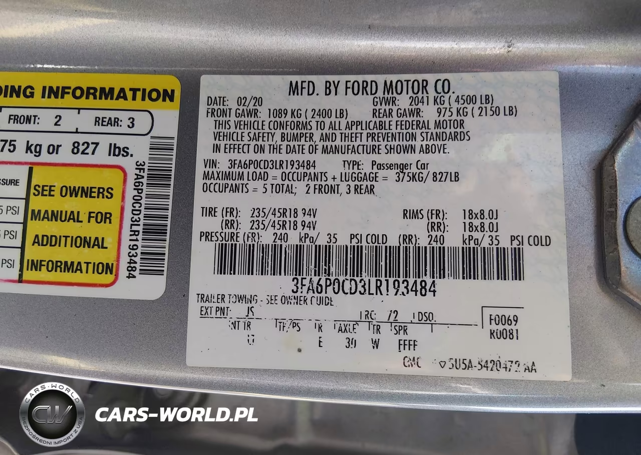 2020 Ford Fusion Sel VIN:3FA6P0CD3LR193484 - 9