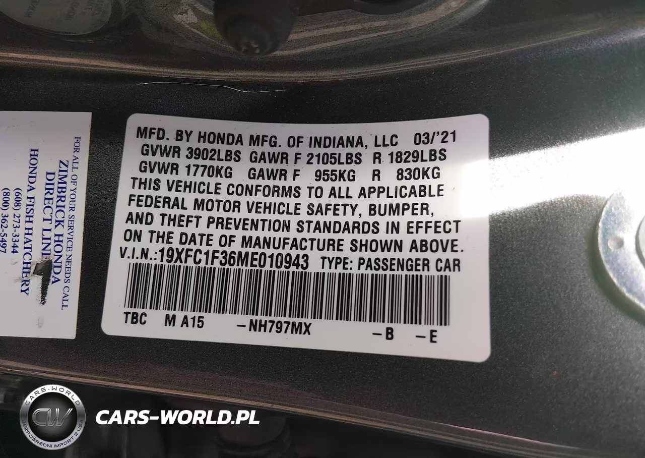 2021 Honda Civic Ex VIN:19XFC1F36ME010943 - 9