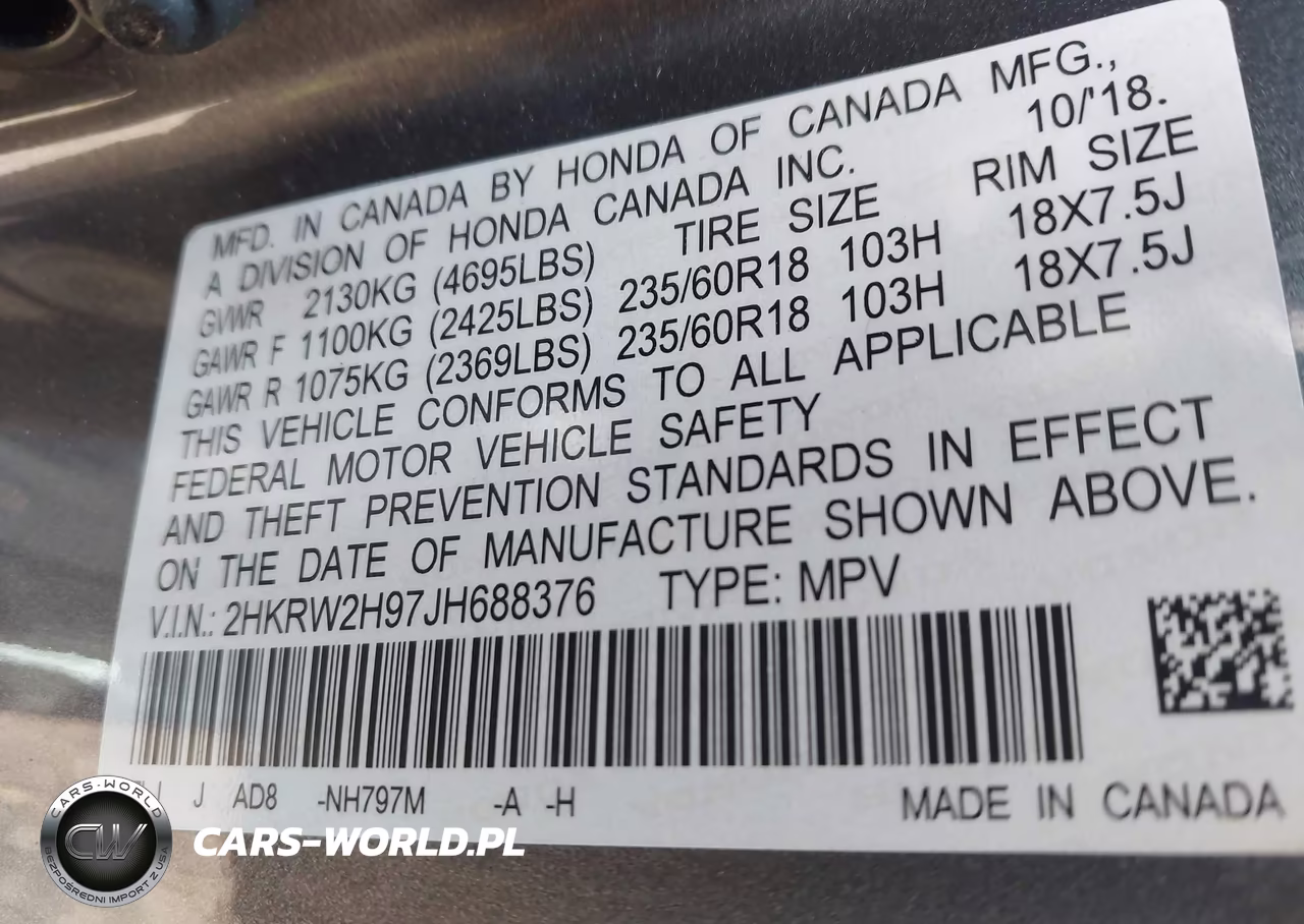 2018 Honda Cr-V Touring VIN:2HKRW2H97JH688376 - 9