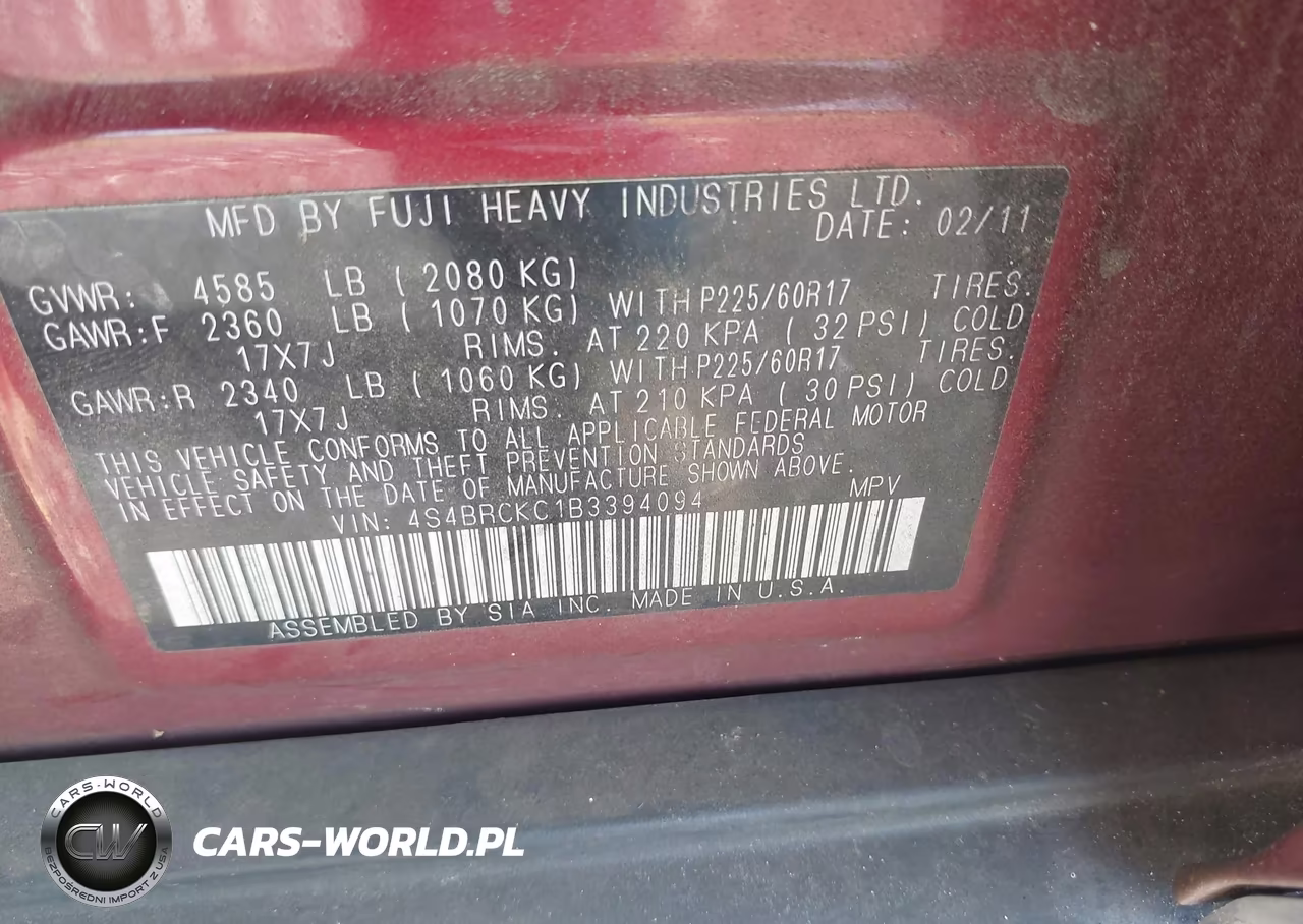 2011 Subaru Outback 2.5I Limited VIN:4S4BRCKC1B3394094 - 9