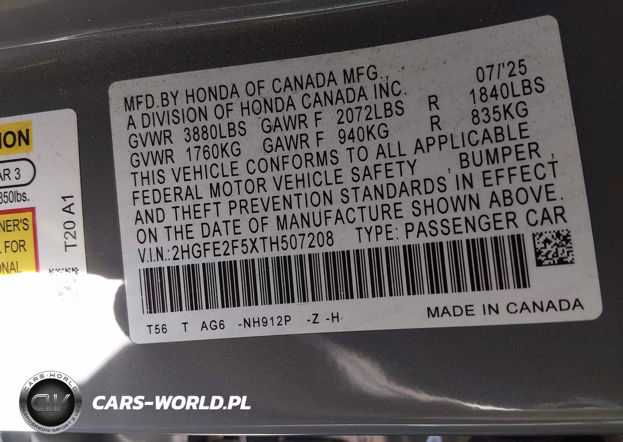 2026 Honda Civic Sport VIN:2HGFE2F5XTH507208 - 9