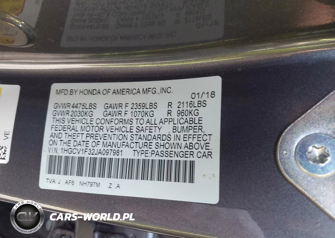 2018 Honda Accord Sport VIN:1HGCV1F32JA097981 - 9