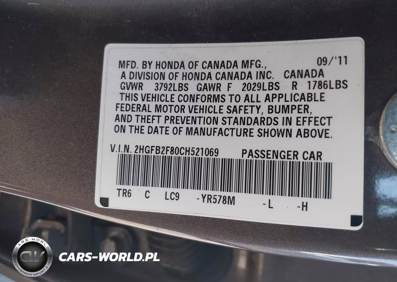 2012 Honda Civic Ex VIN:2HGFB2F80CH521069 - 9
