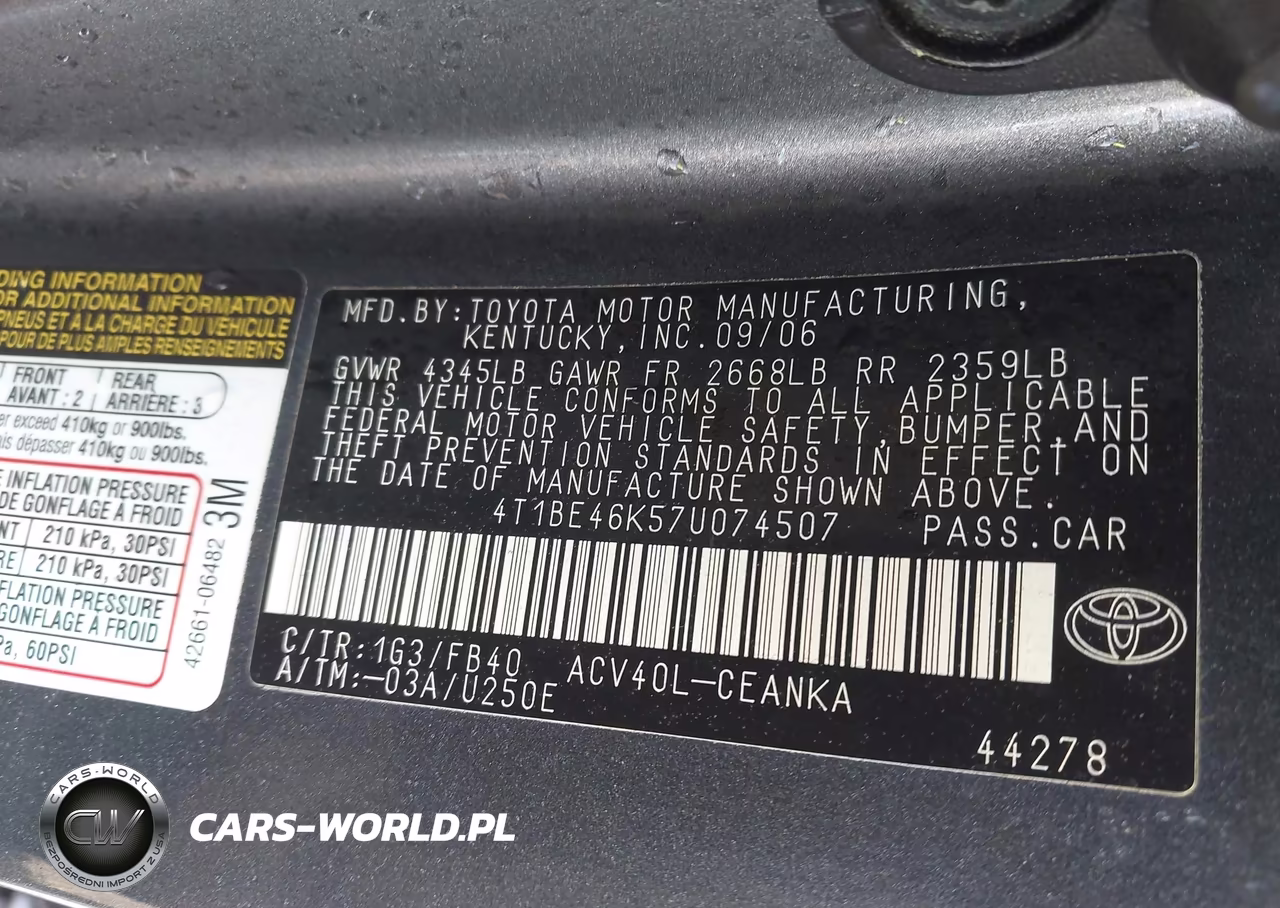 2007 Toyota Camry Le VIN:4T1BE46K57U074507 - 9