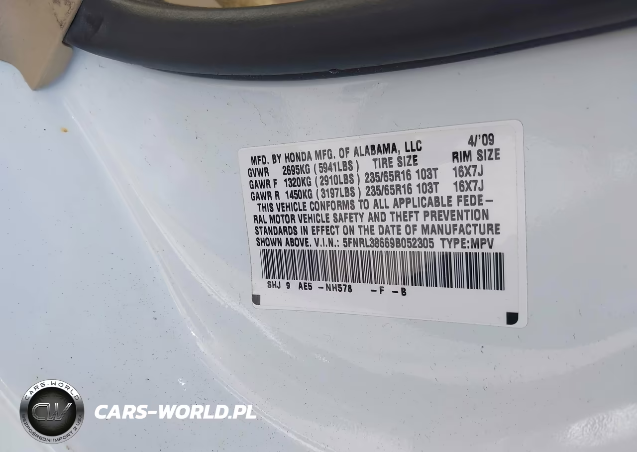 2009 Honda Odyssey Ex-L VIN:5FNRL38669B052305 - 9