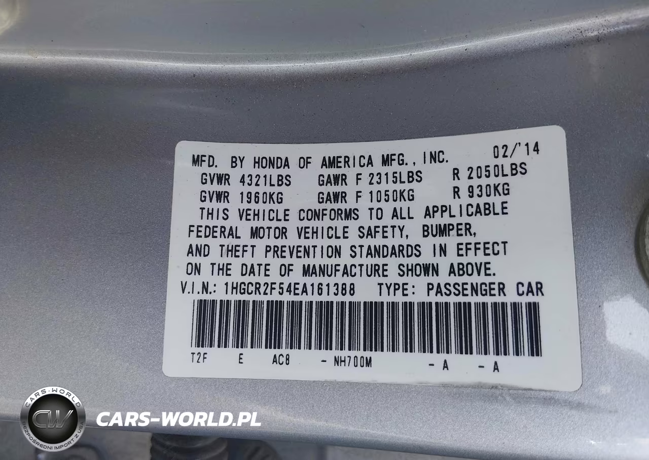 2014 Honda Accord Sport VIN:1HGCR2F54EA161388 - 9