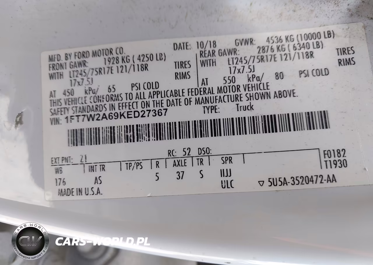 2019 Ford F-250 Xl VIN:1FT7W2A69KED27367 - 9
