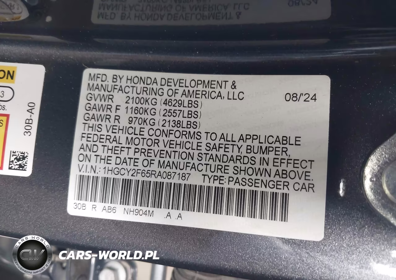 2024 Honda Accord Hybrid Ex-L VIN:1HGCY2F65RA087187 - 9