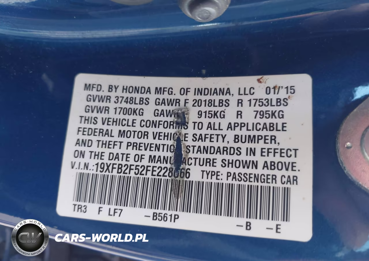 2015 Honda Civic Lx VIN:19XFB2F52FE228066 - 9