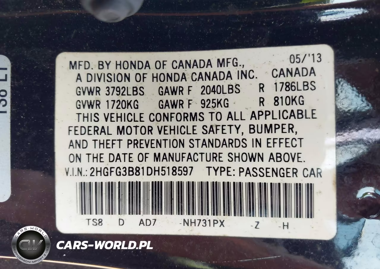 2013 Honda Civic Ex VIN:2HGFG3B81DH518597 - 9