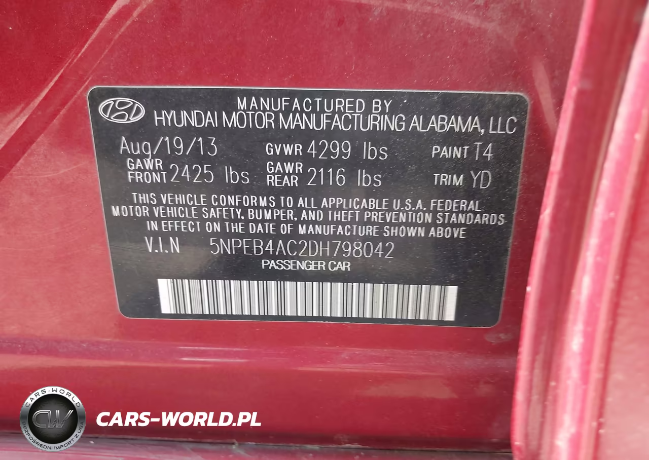 2013 Hyundai Sonata Gls VIN:5NPEB4AC2DH798042 - 9