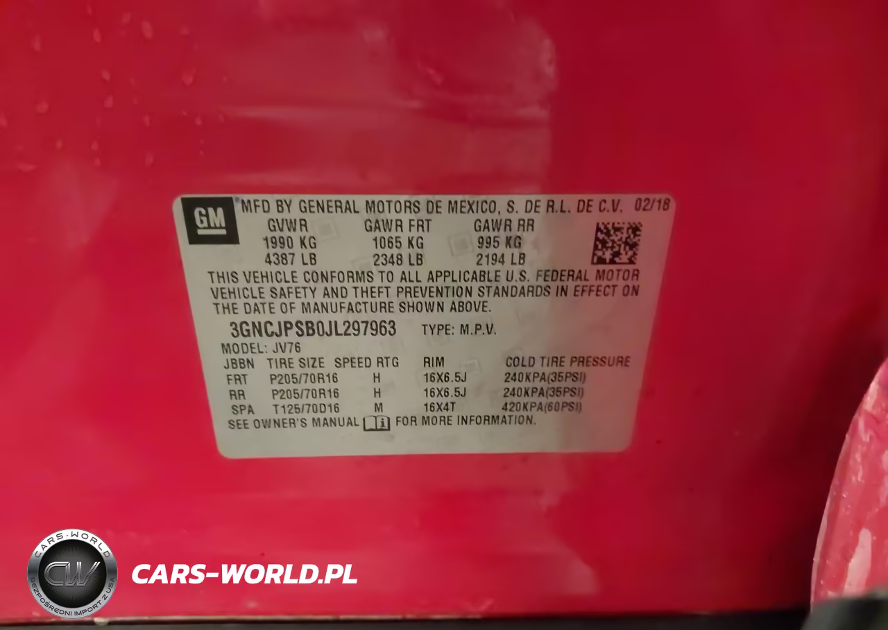 2018 Chevrolet Trax Lt VIN:3GNCJPSB0JL297963 - 9