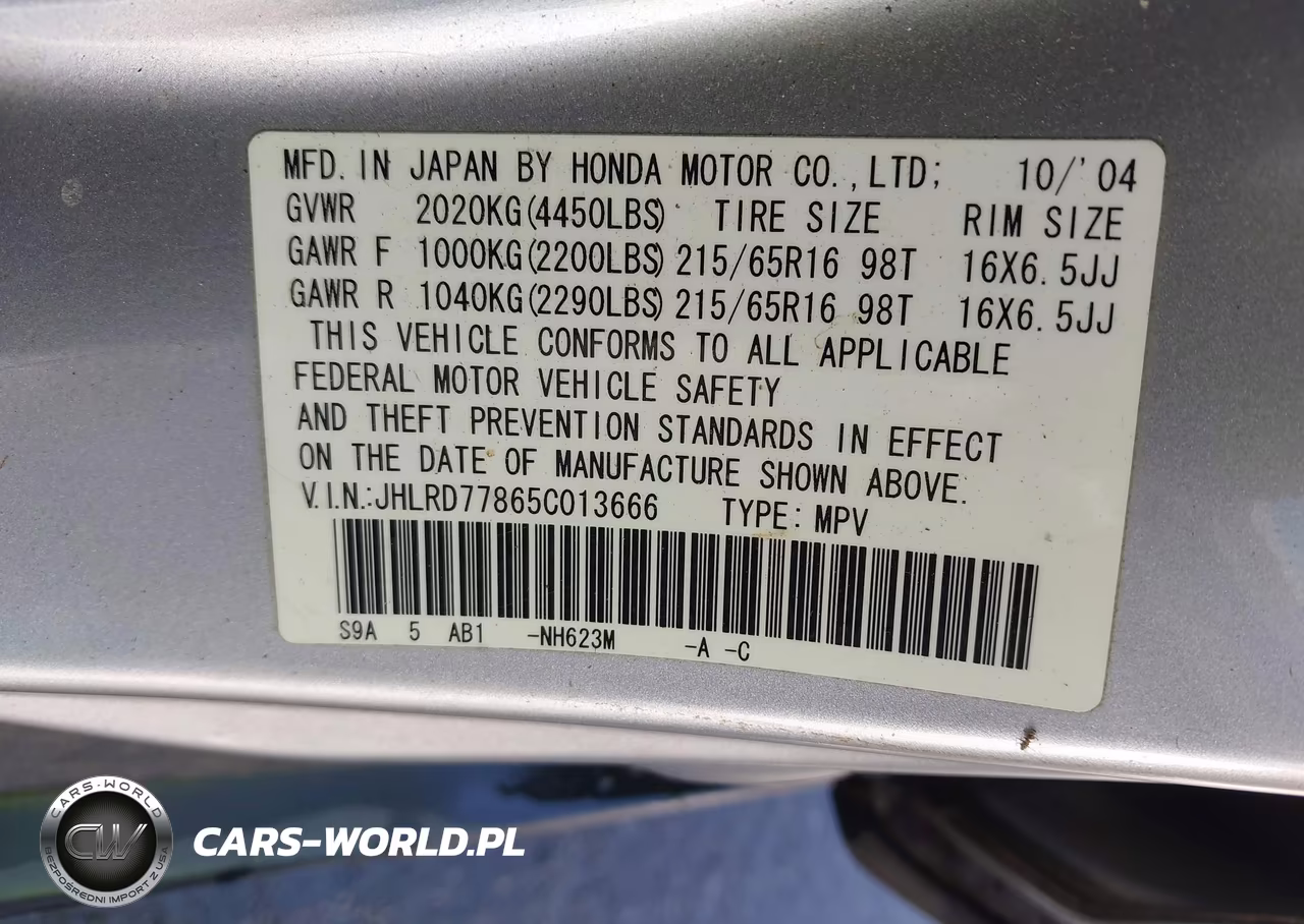 2005 Honda Cr-V Ex VIN:JHLRD77865C013666 - 9