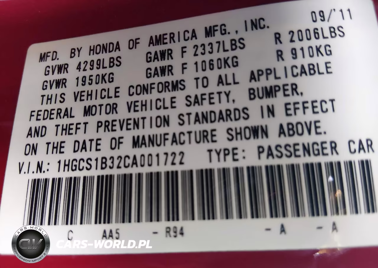 2012 Honda Accord 2.4 Lx-S VIN:1HGCS1B32CA001722 - 9