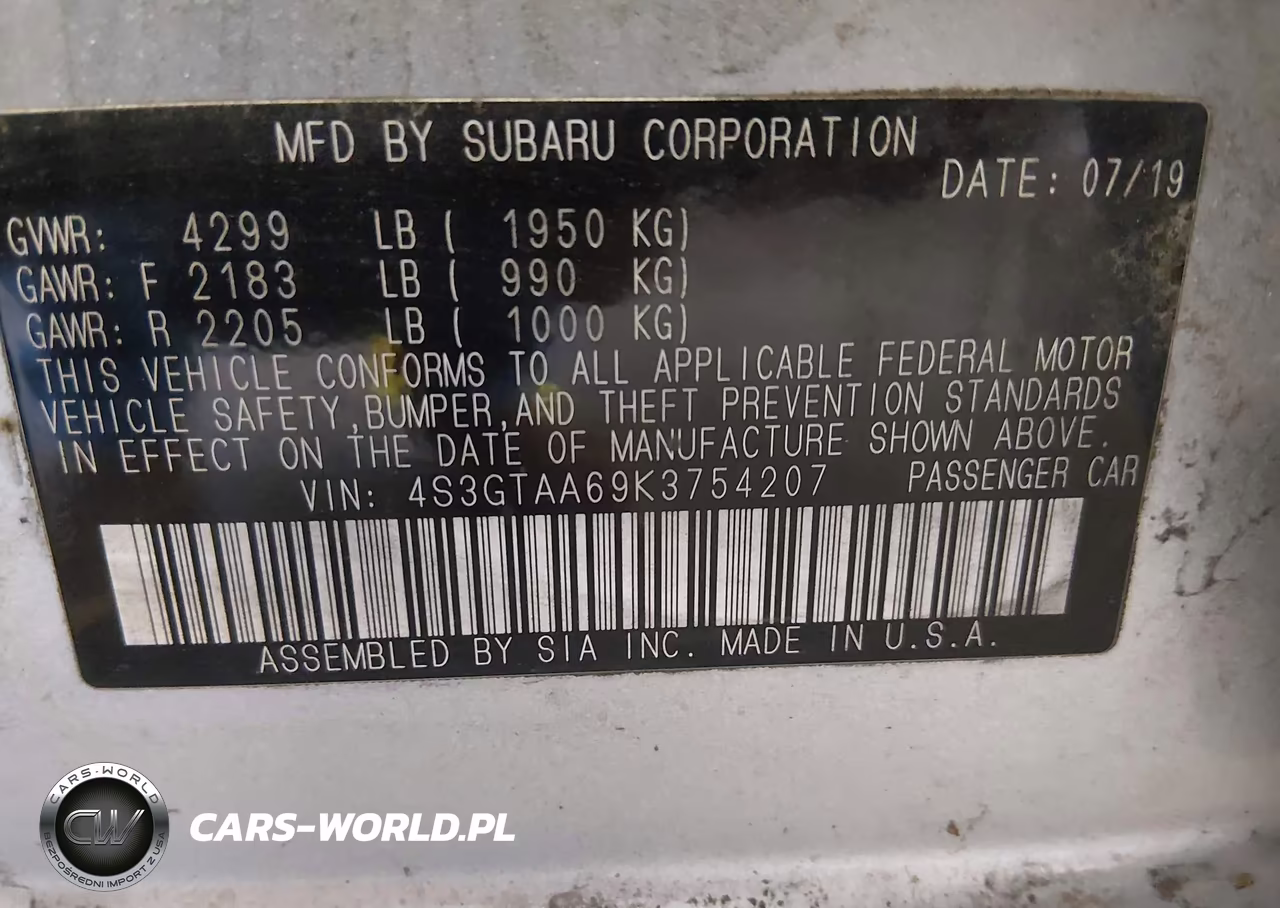 2019 Subaru Impreza 2.0I VIN:4S3GTAA69K3754207 - 9