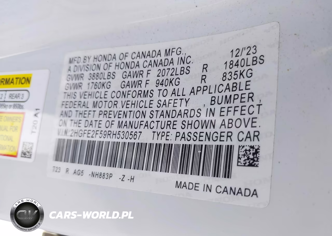 2024 Honda Civic Sport VIN:2HGFE2F59RH530567 - 9