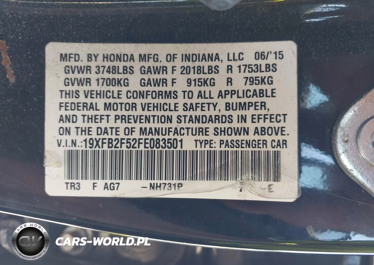 2015 Honda Civic Lx VIN:19XFB2F52FE083501 - 9