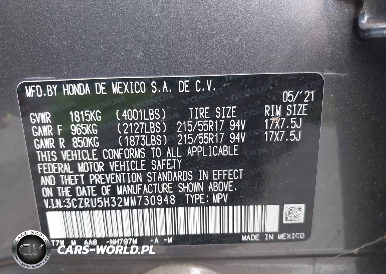 2021 Honda Hr-V 2Wd Lx VIN:3CZRU5H32MM730948 - 9
