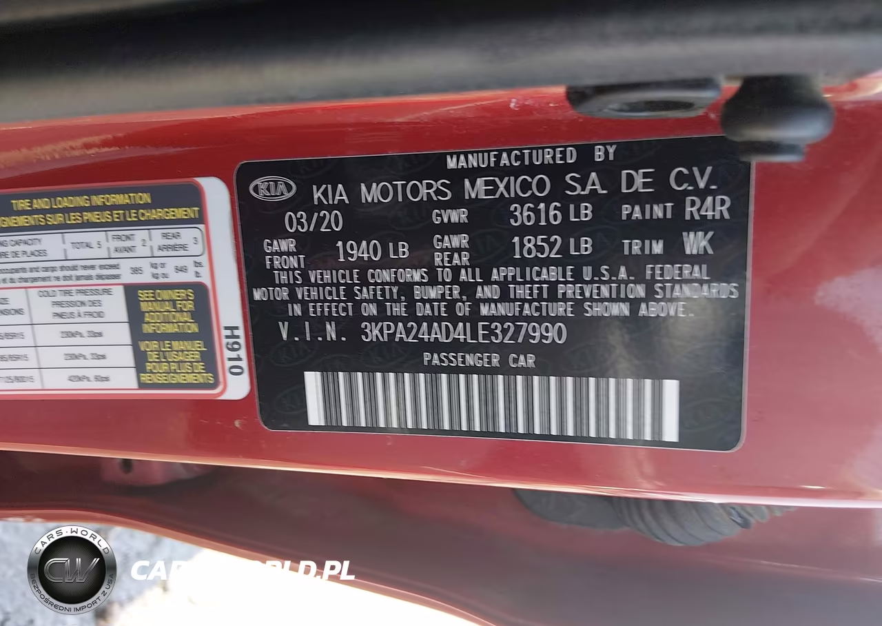 2020 Kia Rio S VIN:3KPA24AD4LE327990 - 9
