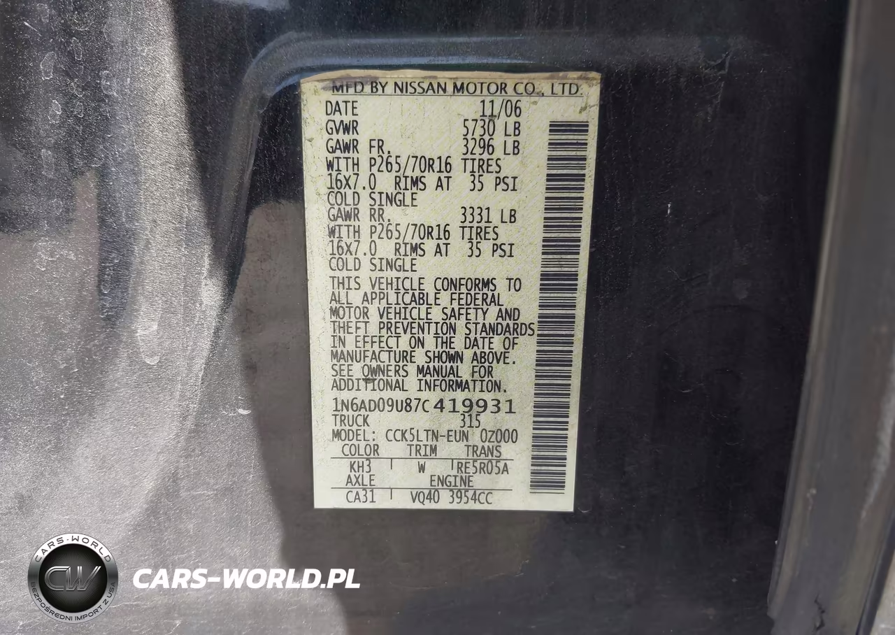 2007 Nissan Frontier Se VIN:1N6AD09U87C419931 - 9