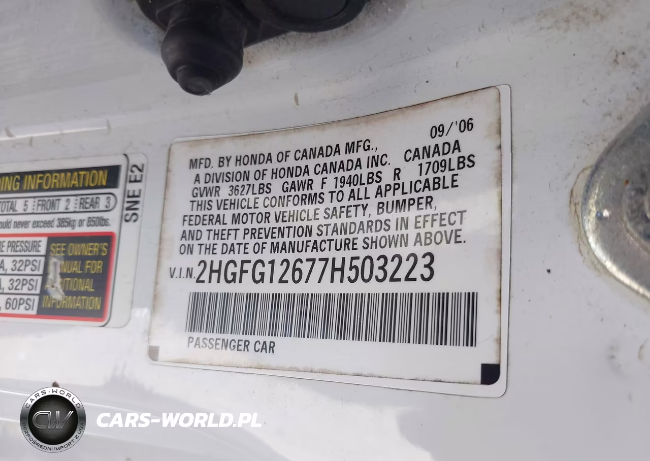 2007 Honda Civic Lx VIN:2HGFG12677H503223 - 9