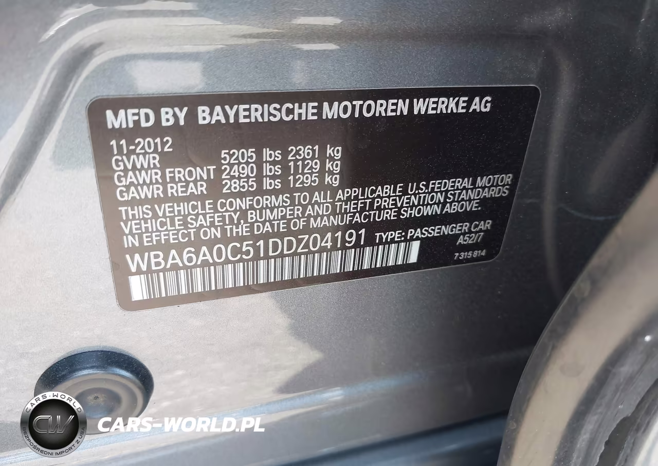 2013 BMW 640I Gran Coupe VIN:WBA6A0C51DDZ04191 - 9