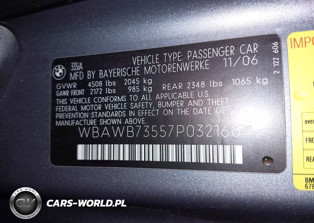 2007 BMW 335I VIN:WBAWB73557P032168 - 9