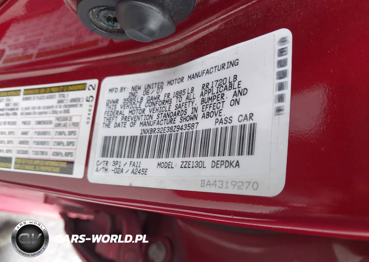 2008 Toyota Corolla Ce VIN:1NXBR32E38Z943587 - 9