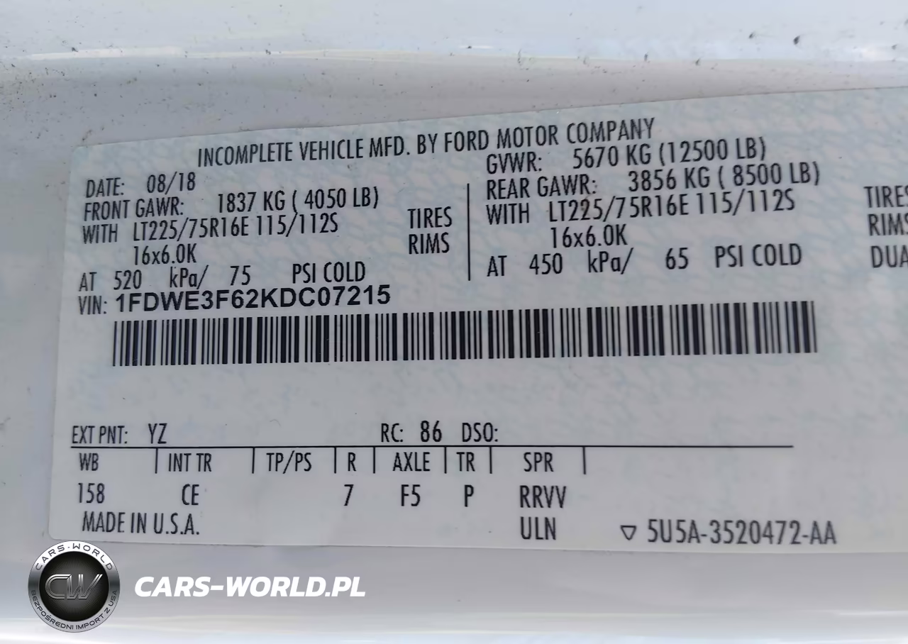 2019 Ford E-350 Cutaway VIN:1FDWE3F62KDC07215 - 8