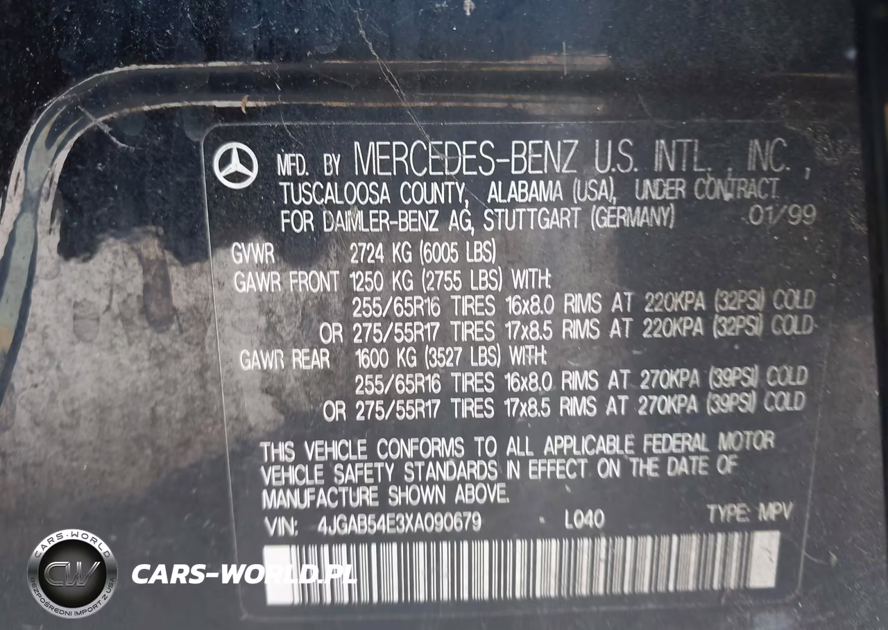 1999 Mercedes-Benz Ml 320 VIN:4JGAB54E3XA090679 - 9