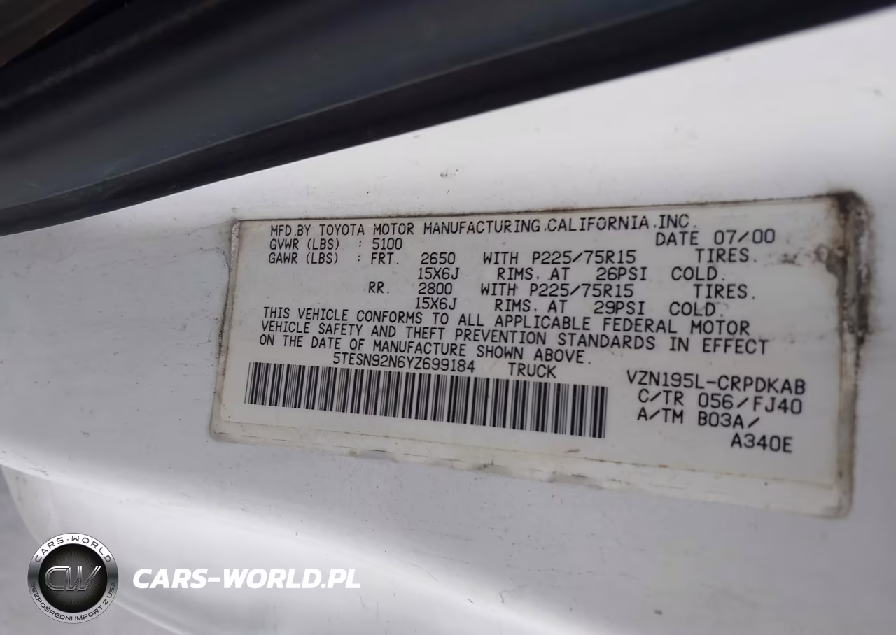 2000 Toyota Tacoma Prerunner V6 VIN:5TESN92N6YZ699184 - 9